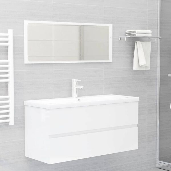 vidaXL Set muebles de ba&ntilde;o 2 piezas madera de ingenier&iacute;a blanco brillo