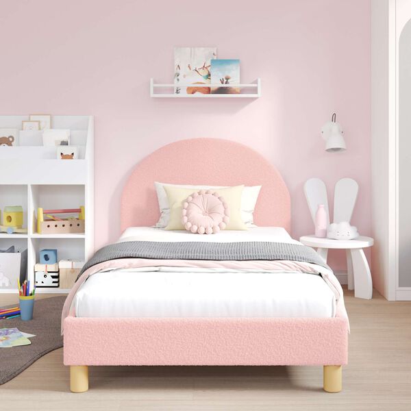 vidaXL Cama para ni&ntilde;os con cabecero Rosa 90 x 190 cm Tela de Oveja
