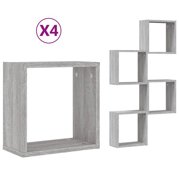 vidaXL Estantes cubo de pared 4 unidades gris sonoma 30x15x30 cm