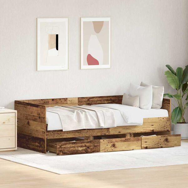 vidaXL Cama de día Madera Vieja 90 x 190 cm Madera contrachapada