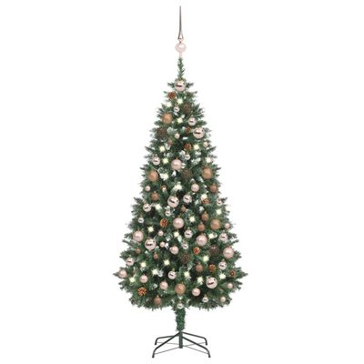 vidaXL Árbol de Navidad artificial con LED, bolas y piñas 180 cm