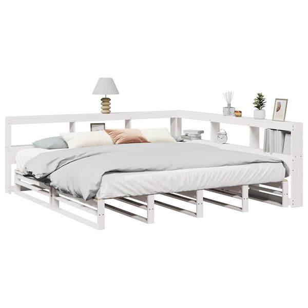 vidaXL Cama con estanter&iacute;a sin colch&oacute;n madera maciza blanca 200x200 cm
