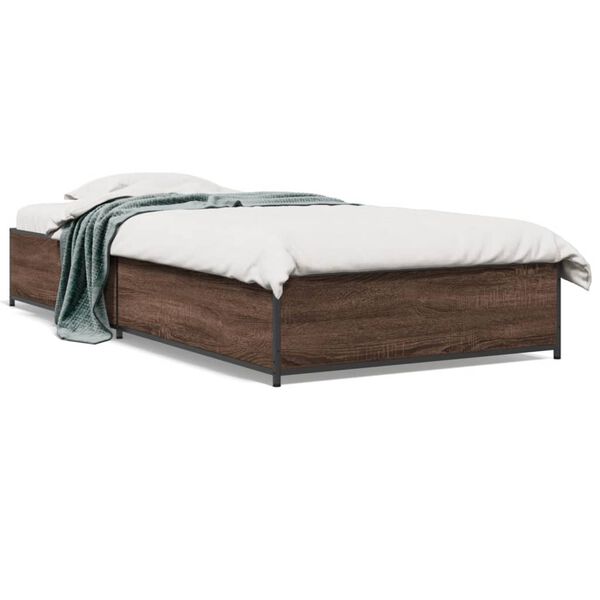 vidaXL Estructura cama madera ingenier&iacute;a metal roble marr&oacute;n 75x190 cm