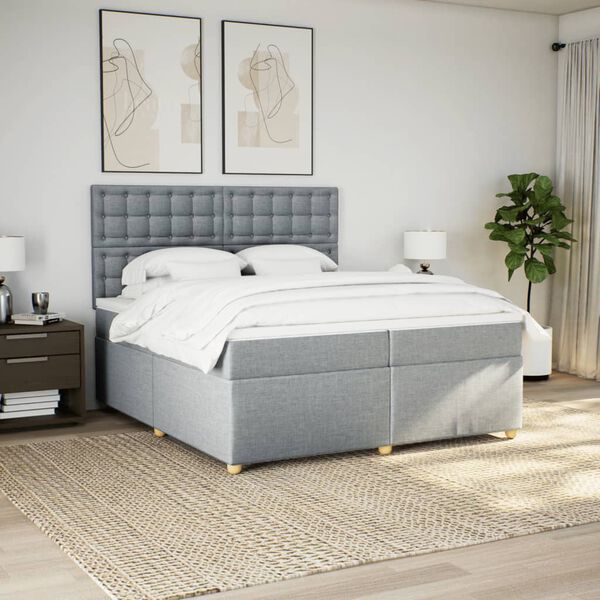 vidaXL Cama box spring con colch&oacute;n tela gris claro 200x200 cm