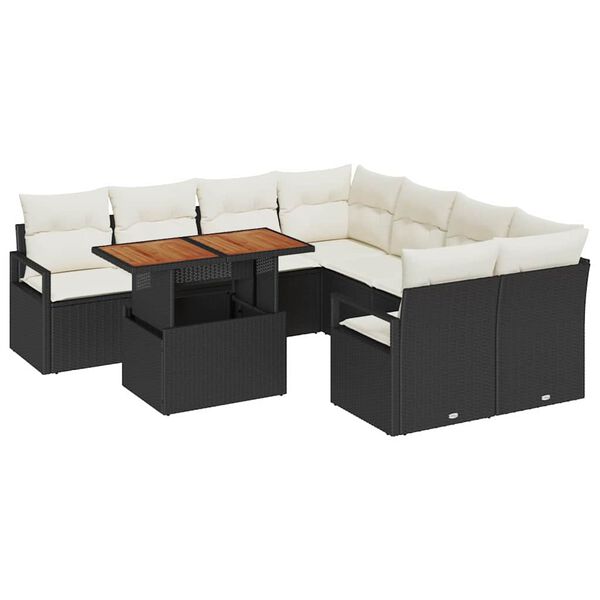 vidaXL Conjunto de Comedor de Jard&iacute;n con coj&iacute;n 9 pcs Negro y crema