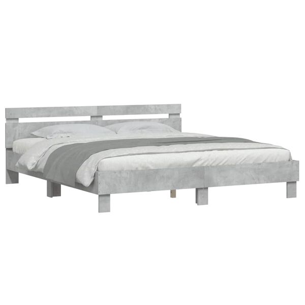 vidaXL Estructura de cama cabecero y luces LED gris hormig&oacute;n 200x200cm