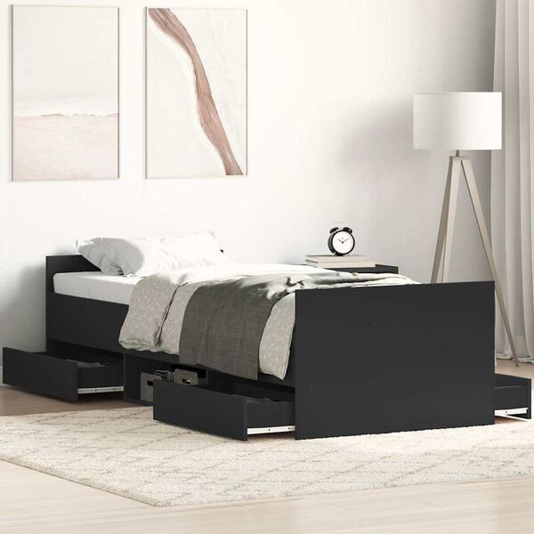 vidaXL Estructura de cama con cabecero piecero negro 90x190 cm