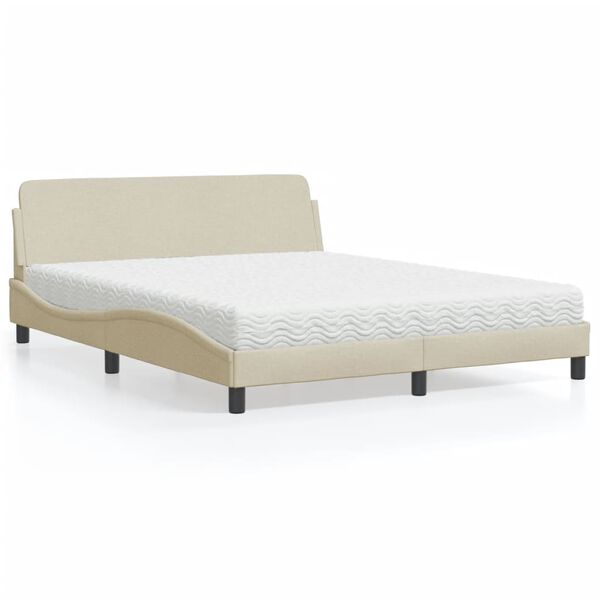 vidaXL Cama con colchón Dover de tela color crema 160x200 cm