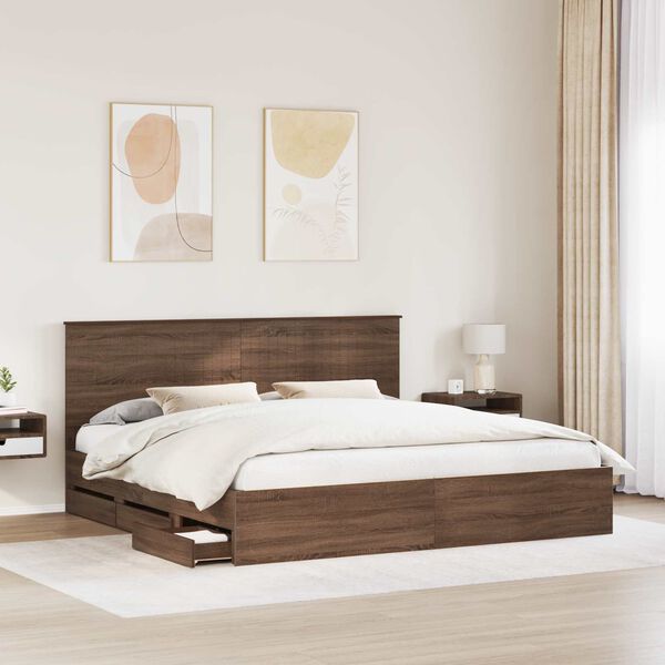 vidaXL Estructura de cama Roble Marr&oacute;n 200 x 200 cm Madera Ingenieril