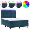 vidaXL Cama box spring colch&oacute;n y LED terciopelo azul oscuro 140x190 cm