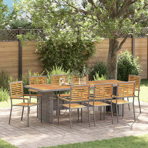 vidaXL Conjunto de Comedor de Jard&iacute;n 9 pcs Gris y marr&oacute;n
