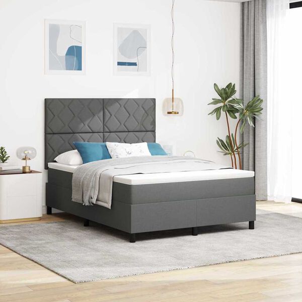 vidaXL Cama tipo Box Spring con colch&oacute;n Gris oscuro 140 x 200 cm tela