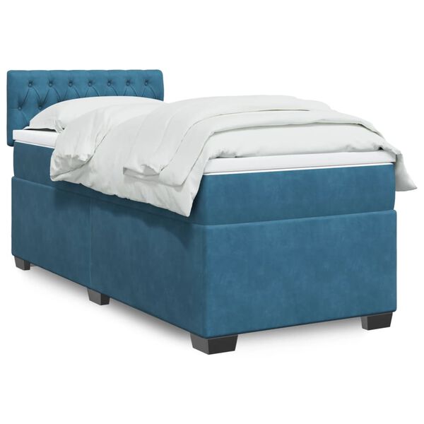 vidaXL Cama box spring con colch&oacute;n terciopelo azul oscuro 90x190 cm
