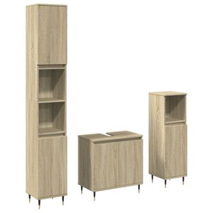 vidaXL Set de muebles de ba&ntilde;o 3 pzas madera contrachapada roble Sonoma