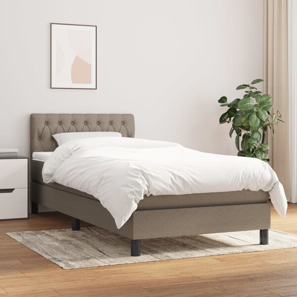 vidaXL Cama box spring con colch&oacute;n tela gris taupe 100x200 cm