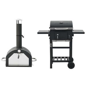 vidaXL Horno para pizza y barbacoa al aire libre 3 en 1 negro