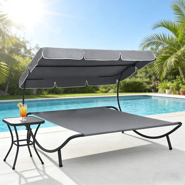 vidaXL Tumbona de jard&iacute;n con toldo gris