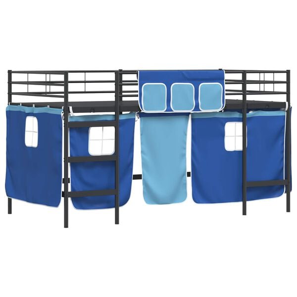 vidaXL Estructura de Cama Alta para Ni&ntilde;os con Cortinas Negro y azul