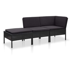 vidaXL Set de muebles de jard&iacute;n 3 pzas y cojines rat&aacute;n sint&eacute;tico negro