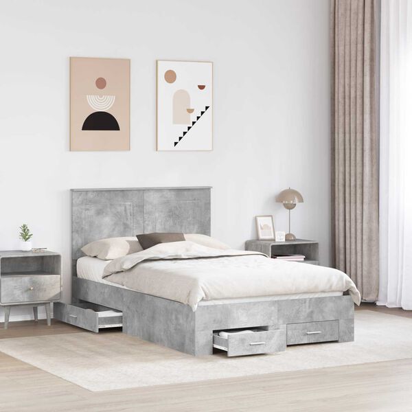 vidaXL Estructura de cama con cabecera Gris Concreto 120 x 200 cm