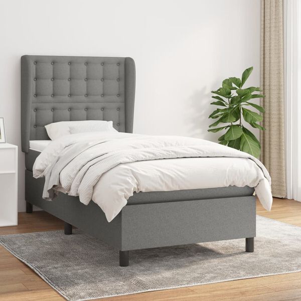 vidaXL Cama box spring con colch&oacute;n tela gris oscuro 90x190 cm