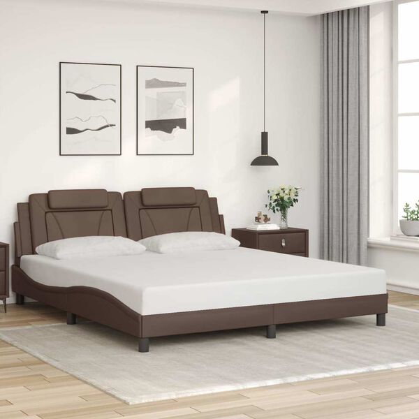 vidaXL Estructura de cama Viana sin colch&oacute;n cuero sint&eacute;tico marr&oacute;n 180x200cm