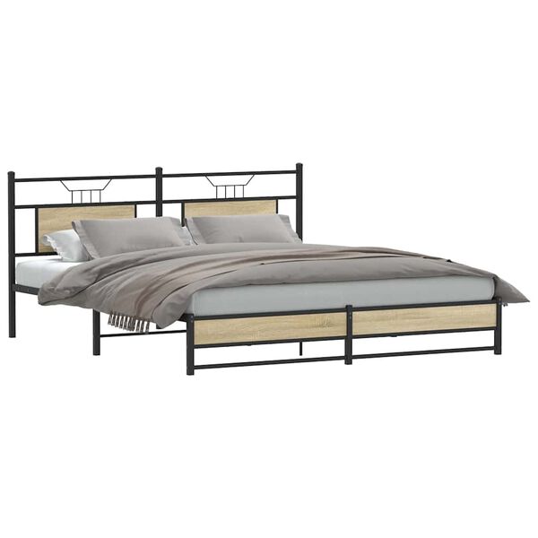 vidaXL Estructura de cama sin colch&oacute;n metal roble Sonoma 180x200 cm