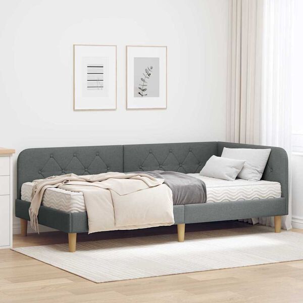 vidaXL Estructura de cama en esquina Gris oscuro 90 x 190 cm tela