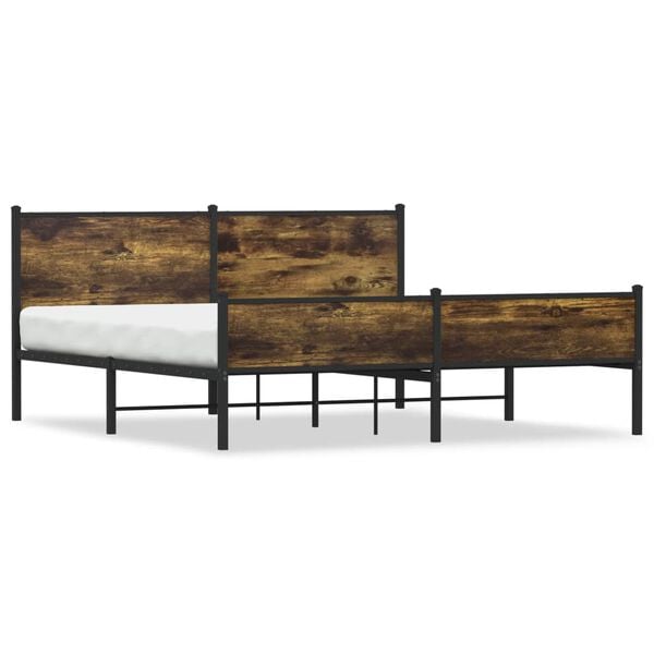 vidaXL Estructura de cama sin colch&oacute;n metal roble ahumado 180x200 cm