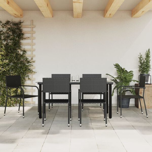 vidaXL Juego de comedor de jard&iacute;n 7 piezas rat&aacute;n sint&eacute;tico negro