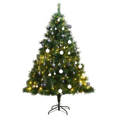 vidaXL Árbol de Navidad artificial con bisagras 150 LED y bolas 150 cm