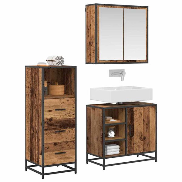 vidaXL Juego de muebles de baño con cajón 3 pcs Madera vieja