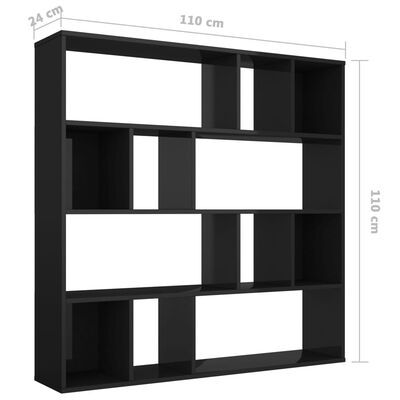 vidaXL Divisor/estantería contrachapada negro brillante 110x24x110cm