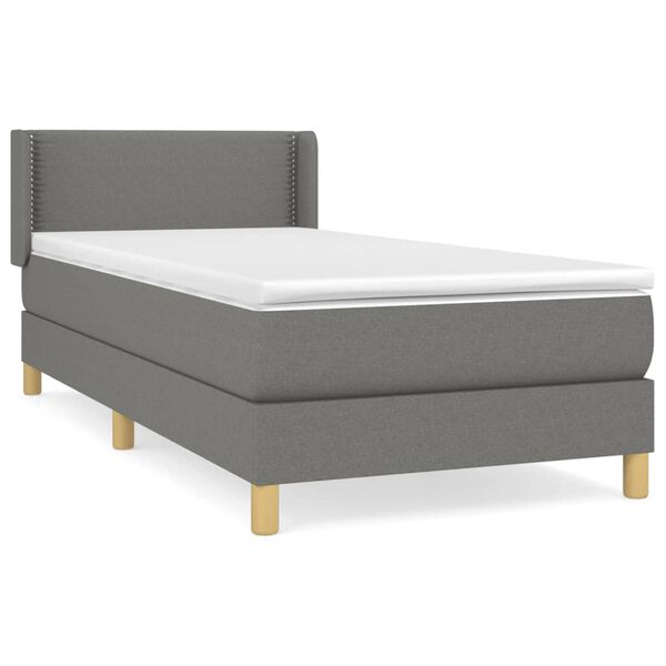 vidaXL Cama box spring con colch&oacute;n tela gris oscuro 90x200 cm