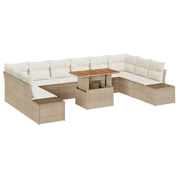 vidaXL Conjunto de sof&aacute; de jard&iacute;n con coj&iacute;n 11 pcs Beige y Crema