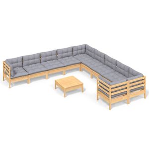 vidaXL Muebles de jard&iacute;n 11 pzas y cojines madera de pino gris