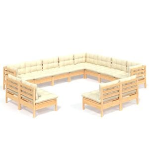 vidaXL Muebles de jard&iacute;n 12 piezas y cojines madera maciza de pino