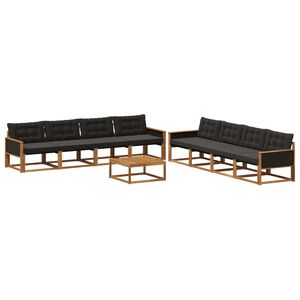 vidaXL Conjunto de sof&aacute;s de exterior con coj&iacute;n 9 pcs Natural y negro