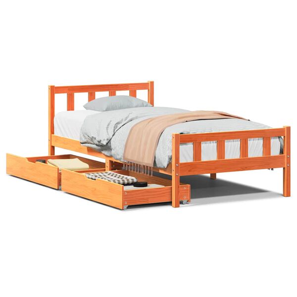 vidaXL Estructura de cama sin colch&oacute;n madera maciza marr&oacute;n 75x190 cm