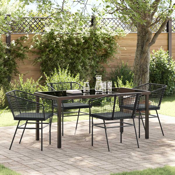 vidaXL Conjunto de Comedor de Jard&iacute;n 5 pcs Negro rat&aacute;n sint&eacute;tico