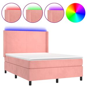 vidaXL Cama box spring colch&oacute;n y LED terciopelo rosa 140x190 cm