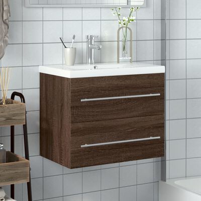 vidaXL Mueble de baño con lavabo integrado marrón roble
