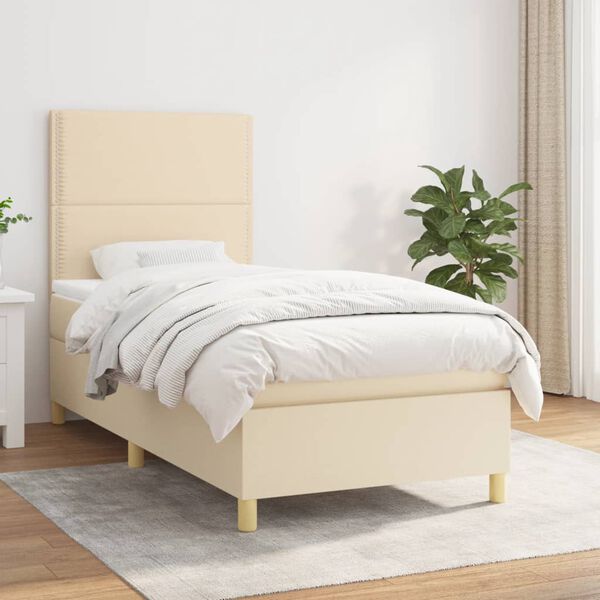 vidaXL Cama box spring con colch&oacute;n tela color crema 90x190 cm