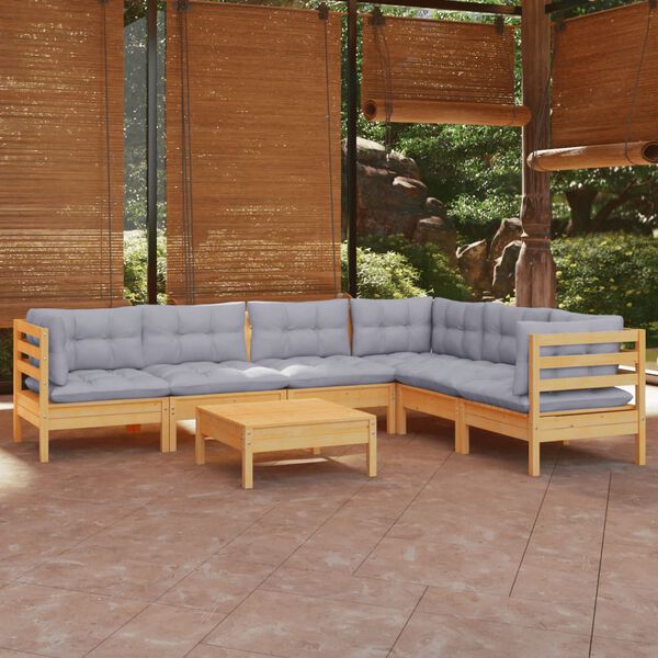 vidaXL Juego de muebles de jard&iacute;n 7 pzas y cojines madera maciza pino