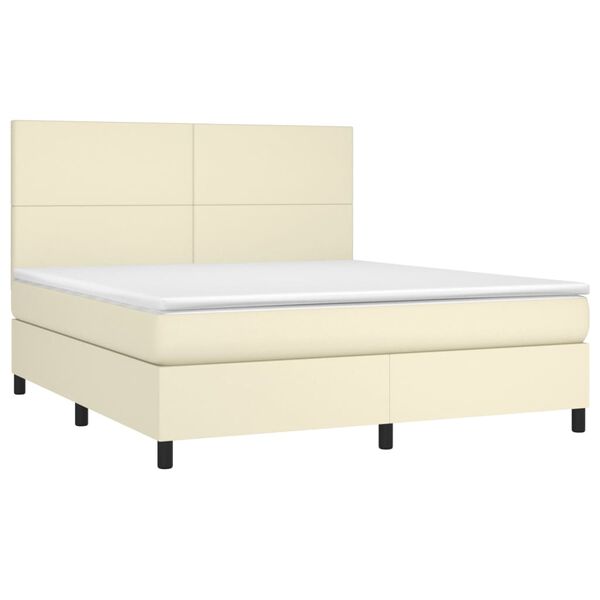 vidaXL Cama box spring colch&oacute;n y LED cuero sint&eacute;tico crema 180x200 cm
