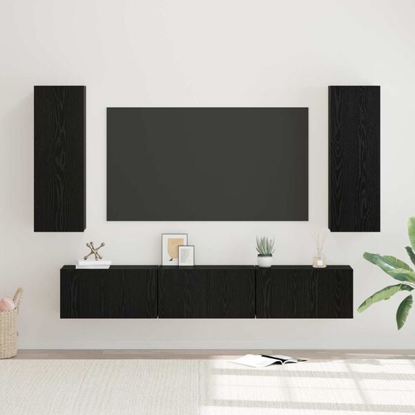 vidaXL Conjunto de mueble de TV 5 pcs Roble Negro Madera de ingenier&iacute;a