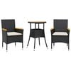 vidaXL Set de comedor jard&iacute;n 3 pzas con cojines rat&aacute;n PE acacia negro
