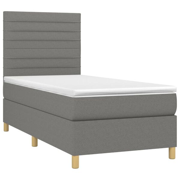 vidaXL Cama box spring colch&oacute;n y luces LED tela gris oscuro 80x200 cm