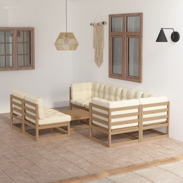vidaXL Muebles de jard&iacute;n 8 pzas y cojines madera maciza pino