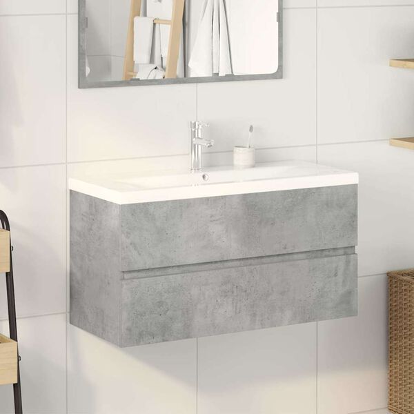 vidaXL Set muebles de ba&ntilde;o 2 piezas madera contrachapada gris hormig&oacute;n